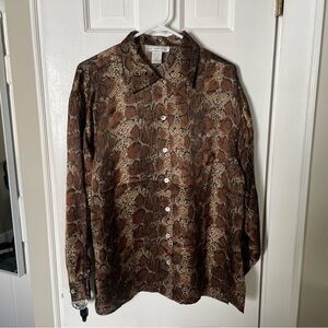 Vintage Silk Snake Print Button Down Shirt